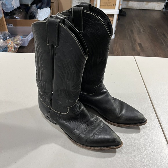 Justin Boots Other - Vintage Justin Black Leather J-Toe Cowboy Boots 9.5 D USA Western 90s Cowhide